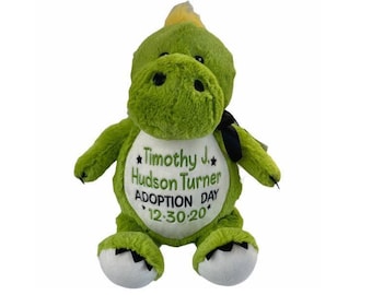 Personalized Green Dinosaur Stuffed Animal: Adoption Gift