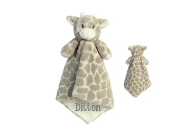 Personalized Giraffe Lovey: Embroidered Baby Security Blanket