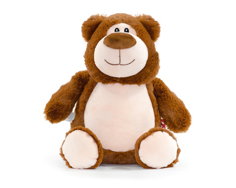 A brown teddy bear sitting on a white background.
