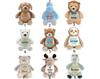 Personalized Little Brother Stuffed Animal: New Brother Baby Shower Gift, Sibling Gift