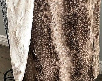 Baby Blanket: Soft Fawn Minky - Woodland Animal Print