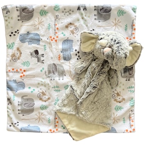 Personalized Baby Lovey and Matching Minky Plush Security Blanket, Jungle Animals