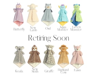 Personalized Animal Lovey, Embroidered Baby Security Blanket
