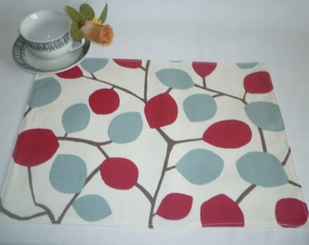 6 Placemats Blue Green Taupe Funky Floral 100 Cotton Fabric Etsy