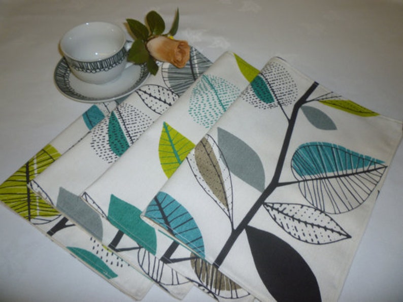 4 Funky Placemats Orange Brown Red Blue Green Fabric Dinner Etsy