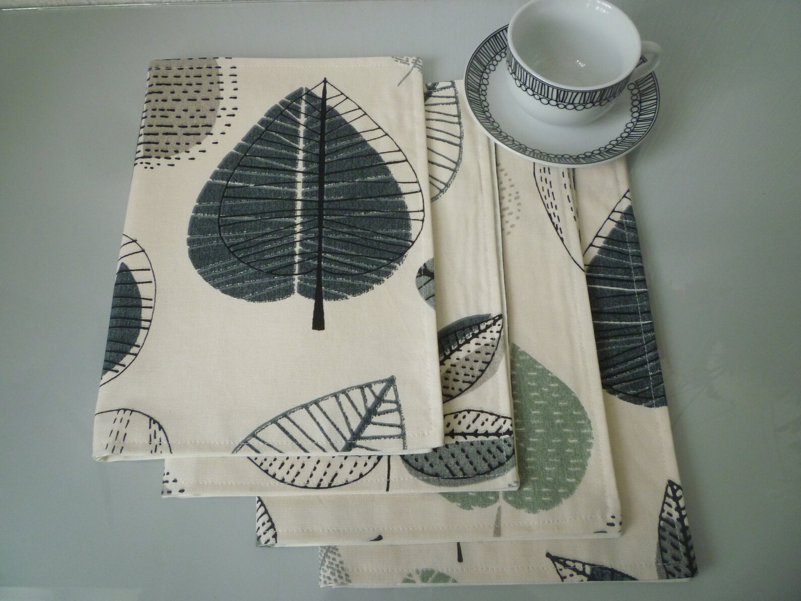 4 Funky Placemats Floral Maple Leaf Teal Blue Green Gray Etsy