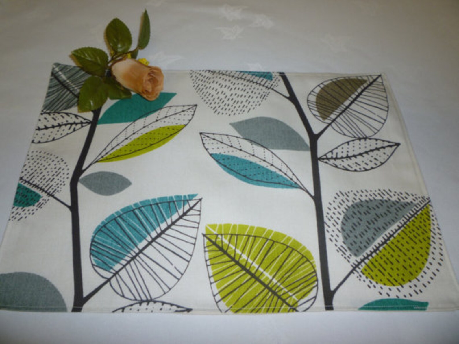 4 Funky Placemats Orange Brown Red Blue Green Fabric Dinner Etsy