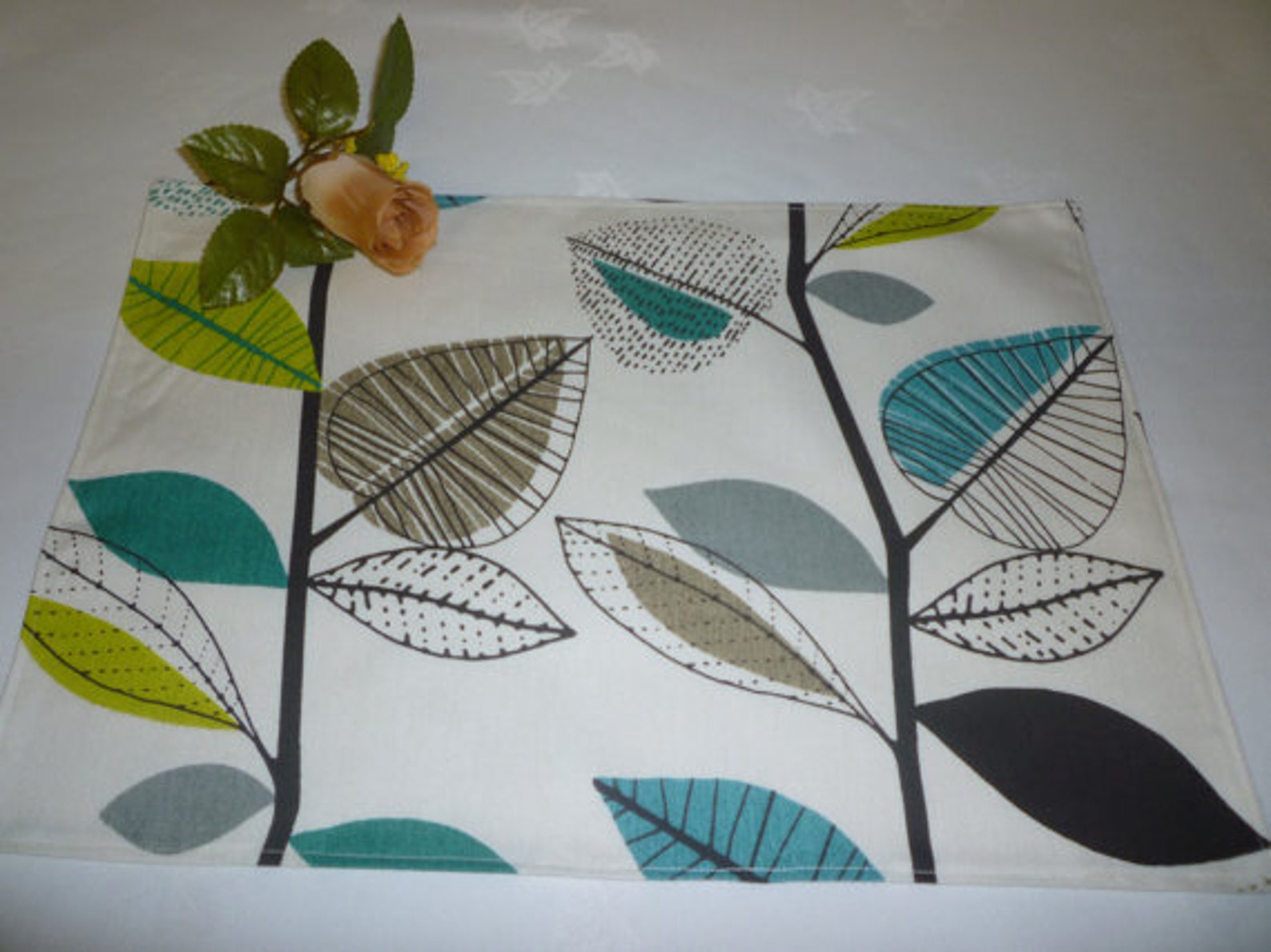 4 Funky Placemats Orange Brown Red Blue Green Fabric Dinner Etsy