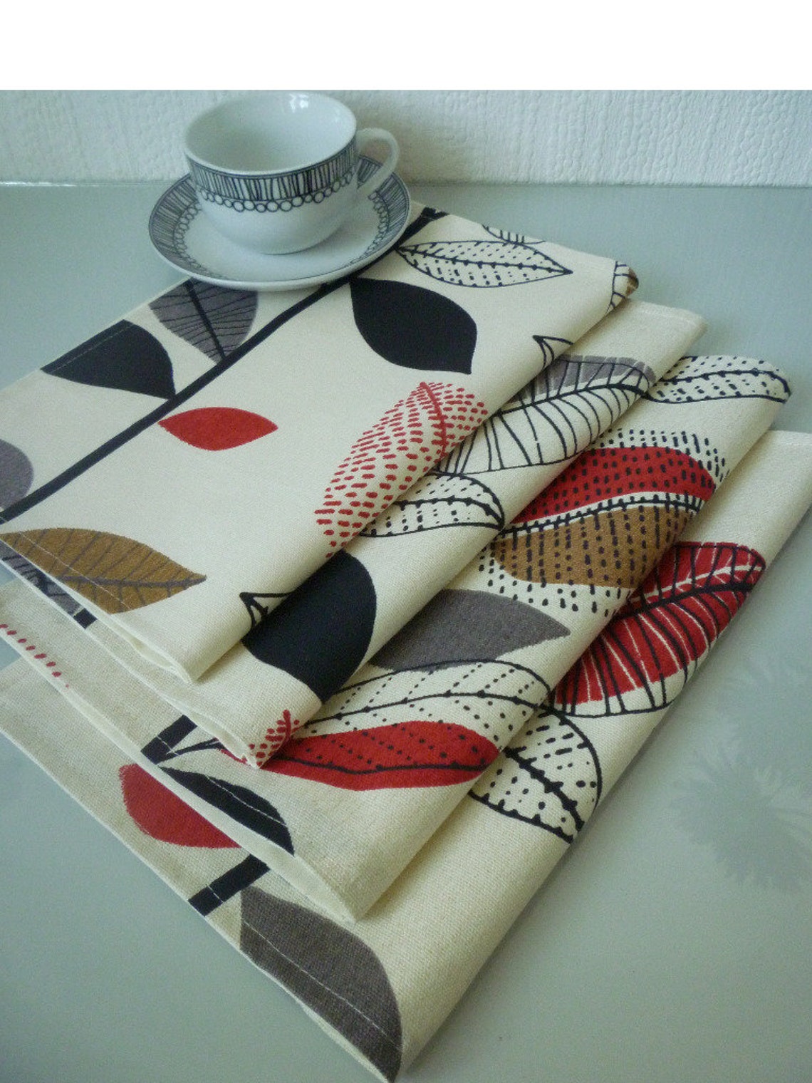 4 Funky Placemats Orange Brown Red Blue Green Fabric Dinner Etsy