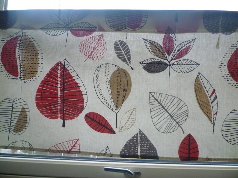 Red Grey Brown Kitchen Curtain Valance Panel Funky Floral Etsy