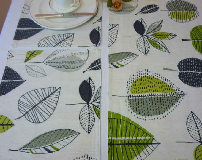 Lime Green Grey Placemats 4 Funky Floral Fabric Washable Etsy