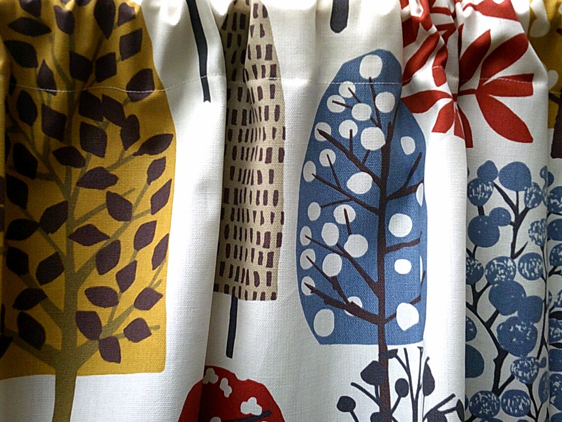 Cranberry Cafe Curtain 14 18 Red Blue Mustard Etsy