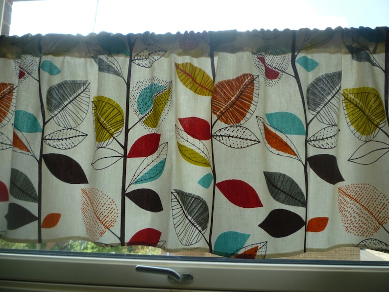 30 Orange Curtain Valance Cafe Curtain Valance Funky Floral Kitchen Sink Skirt Bathroom Panel Rod Pocket 54 X 30 100 Cotton