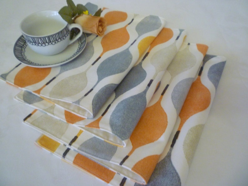 4 Funky Placemats Orange Gray Cotton Cloth Pre shrunk backs Etsy