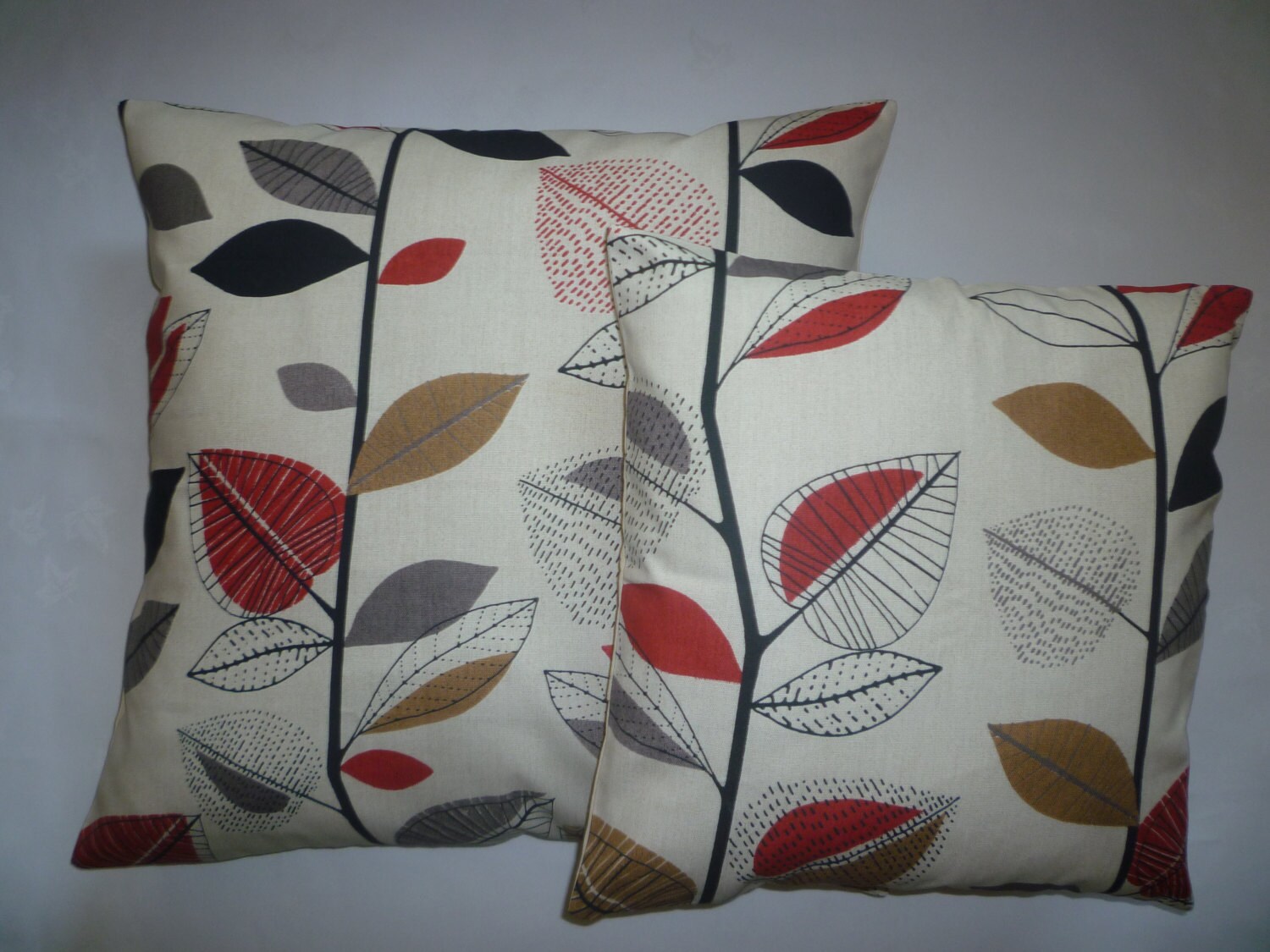 PAIR Red Brown Cushion Covers Pillows Gray 4 CHOICES Mix Match Etsy