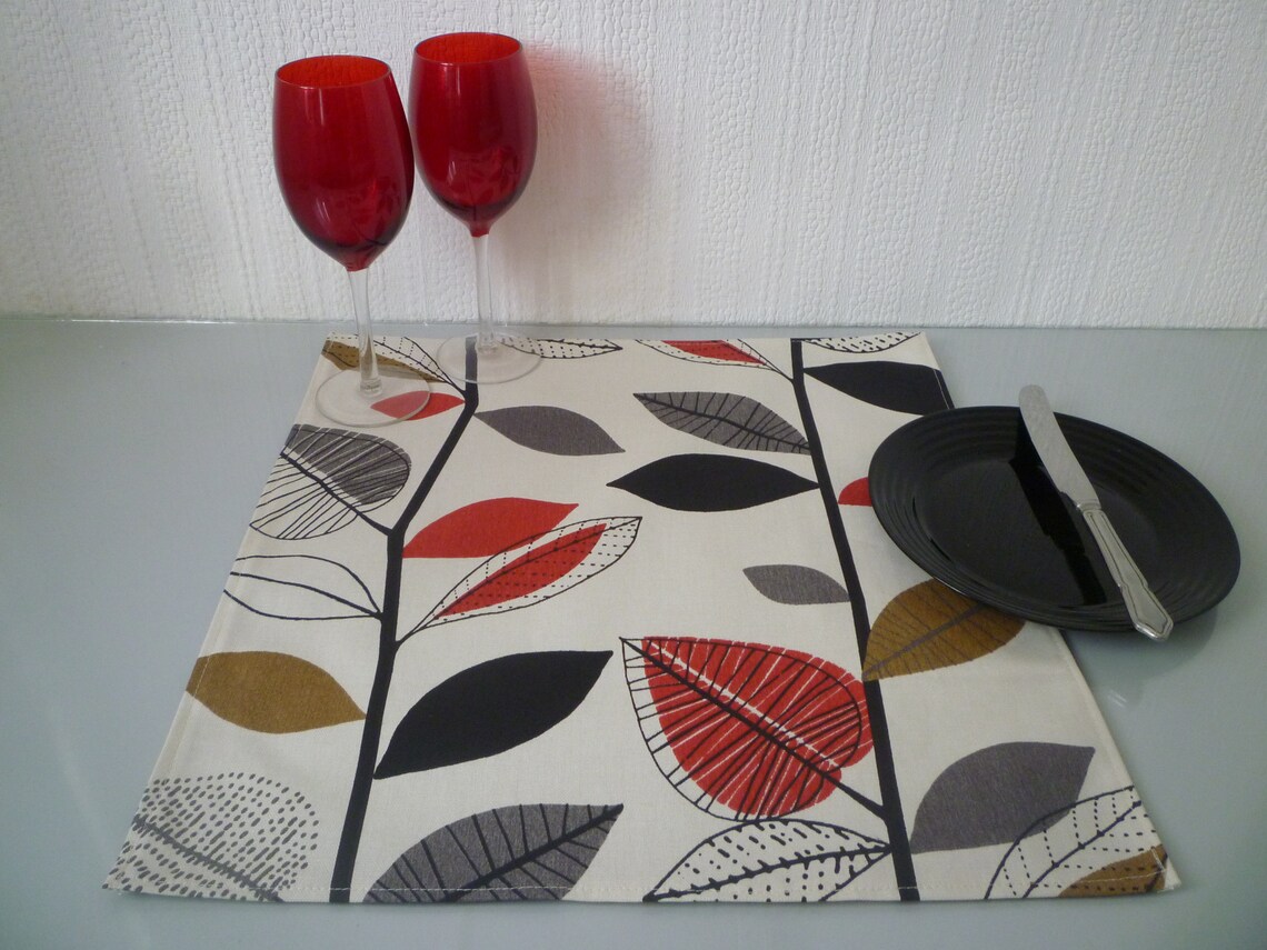 4 Funky Placemats Orange Brown Red Blue Green Fabric Dinner Etsy