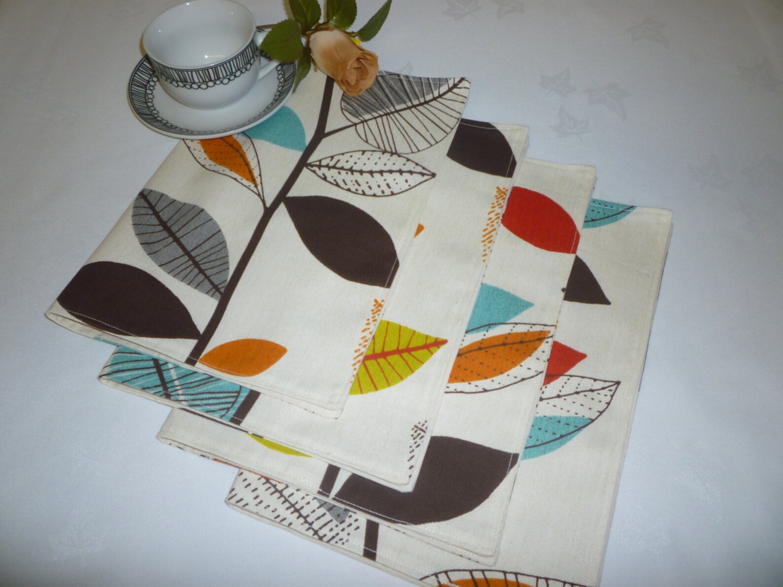 4 Funky Placemats Orange Brown Red Blue Green Fabric Dinner Etsy