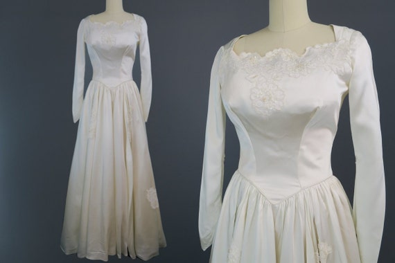 1940s Bustled Satin Wedding Dress