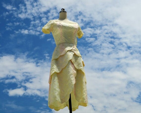 Early 1960s Yellow Party Dress / XS / Sweet Scallo