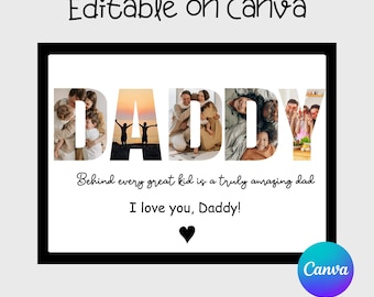 Fars dag fotocollage Canva-mall | Digital nedladdning | Redigerbar pappafotogåva