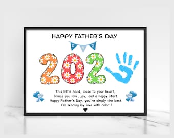 Manualidad con huella de mano para el Día del Padre: Certificado imprimible para regalar a los niños: Descarga de recuerdo DIY