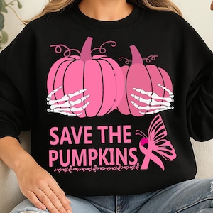 Speichern Sie die Kürbisse SVG PNG, Brustkrebs SVG, Pink Ribbon SVG, sublimieren Designs herunterladen, Cancer Awareness Png svg, Halloween lustig Png