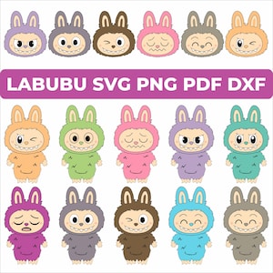 Labubu Design Svg Bundle, Clipart personnage Labubu mignon, monstre Kawaii Svg Png Dxf Eps pour Cricut et sublimation, ensemble de conception numérique amour