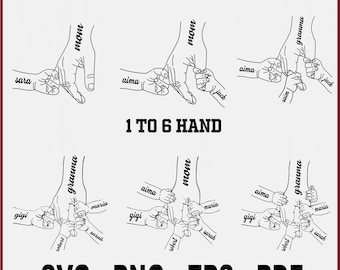 Mom Grandma Child Hands SVG Bundle, Family Line Art (Digital Download)