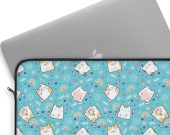 Niebieski pokrowiec na laptopa z kotem | 3 opcje rozmiarów | Obudowa komputera z kotem | Prezent dla miłośnika kotów | mama kota | prezent dla mamy kota | mama kota | pokrowiec na komputer z kotem