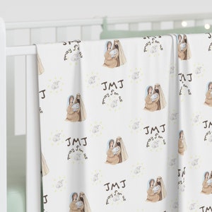Swaddling Baby Blanket, New Baby Blanket, Holy Family Blanket, Catholic Baby Blanket, New mom gift Baptism gift God parent gift