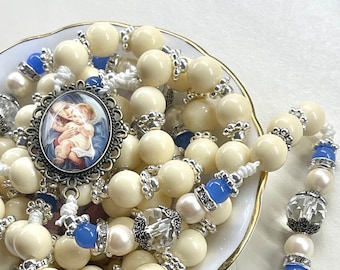 Handmade Rosary, Catholic gift, bronze centerpiece, Catholic mom, cream rosary, Catholic gift mother, confirmation, Catholic teen, RCIA gift