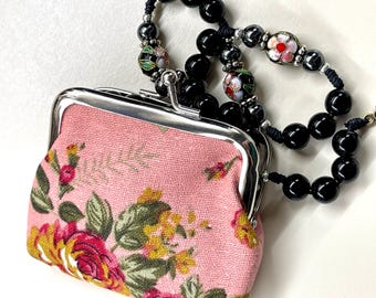 Floral Rosary Purse Pink Rosary bag Flower rosary bag Case with Flowers. Perfect for 1st Communion Reconciliation, rosary bag, Catholic gift