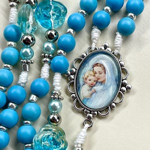 Handmade Rosary, Blue rosary, 8mm Beads, ornate crucifix Rose rosary Catholic mother, Catholic gift, RCIA, Miraculous medal, Confirmation