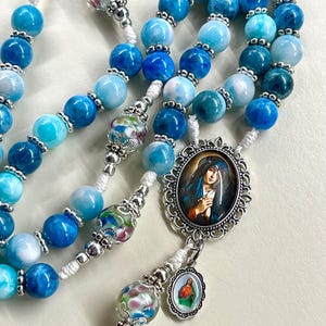 Handmade Rosary, Blue 10 mm agate beads, blue rosary, Our Lady of Sorrows, Pardon crucifix, Confirmation gift, RCIA, Catholic gift