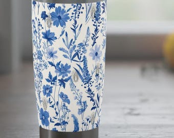 Blauwe bloemen Marian Tumbler Katholieke Gift Mary Tumbler, Mary Gift Bevestiging Gift Katholieke Tumbler Katholieke mok Katholiek decor Katholieke fam