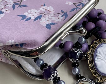 Floral Rosary Purse Purple Rosary bag Flower rosary bag Case with Flowers. Perfect for 1st Communion Reconciliation and PSR Gift.