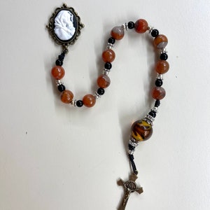 Handmade Pocket Rosary, autumn rosary, cameo rosary, Tenner, One-decade rosary, Catholic  mom, Catholic gift for her, Madonna of the streets