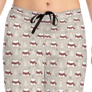 Cat Pajamas Beige PJs,  Pajamas Cat Mom Pajamas Cat Lover Pants Cat Mama Gift Cat Lover Gift