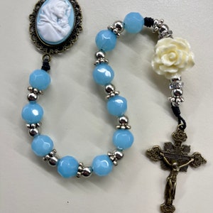 Handmade Pocket Rosary, Blue rosary, cameo rosary, Tenner, One-decade rosary, Catholic  mom, Catholic gift for her, Madonna of the streets