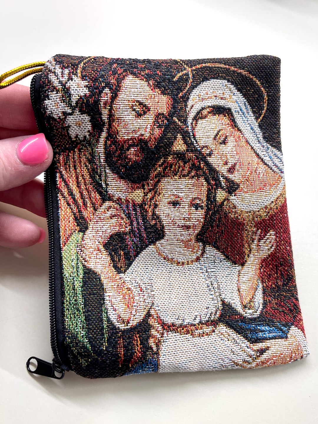 Catholic Gift, Holy Family, Tapestry Rosary Purse, Rosary Bag, Zipper ...