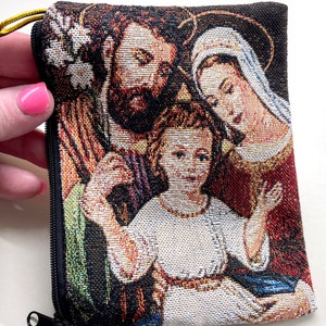 Catholic gift, Holy  Family, Tapestry Rosary Purse, Rosary bag, Zipper Pouch God Parent RCIA Catholic mom gift  1st Communion, Catholic mom