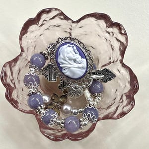 Rosary Dish, pink rosary bowl, glass floral bowl, Catholic rosary holder, Catholic gift mom, Catholic teen, Catholic decor, Catholic gift
