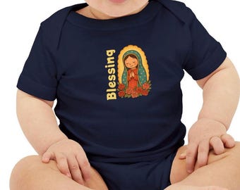Blessing Lady of Guadalupe Infant One-Piece Bodysuit, Catholic Baby, Christening Attire, Catholic Baby Wear, Catholic mom gift, Catholic kid