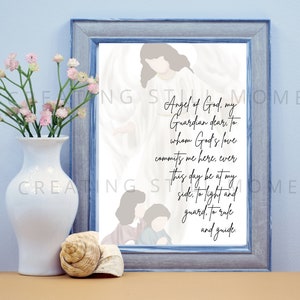 Printed Sacred Art | Guardian Angel | Baptism Gift |Baby gift | Religious Decor | New Mom Gift | God Parent | Catholic Gift | Catholic Kid