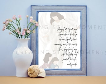 Printed Sacred Art | Guardian Angel | Baptism Gift |Baby gift | Religious Decor | New Mom Gift | God Parent | Catholic Gift | Catholic Kid