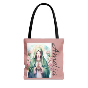 Personalized Catholic Gift, Marian Tote Bag, Lady of Guadalupe Bag, Rose Bag, Catholic Mother, Catholic Gift women, Catholic mom, Mass Bag