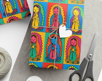 Papiers d'emballage cadeau catholique, Papier d'emballage de la Dame de Guadalupe pour anniversaires, vacances, fêtes, travaux manuels créatifs, emballage cadeau catholique