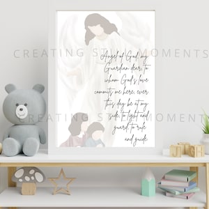 Printed Sacred Art | Guardian Angel | Baptism Gift |Baby gift | Religious Decor | New Mom Gift | God Parent | Catholic Gift | Catholic Kid