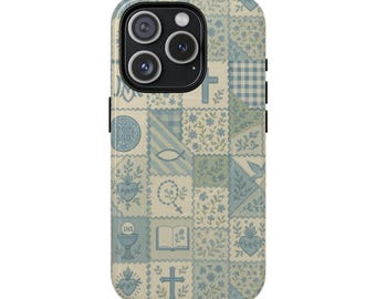 Katholische Handyhülle, magnetische Handyhülle, Heiliges Herz, Grand Millennial Handyhülle, perfektes Geschenk, Wohnaccessoires, Vintage-Patchwork-Design