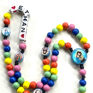 Handmade Child’s Personalized Rosary Multi colored Catholic wooden Beads Rosary, Christmas gift, communion, Reconciliation gift